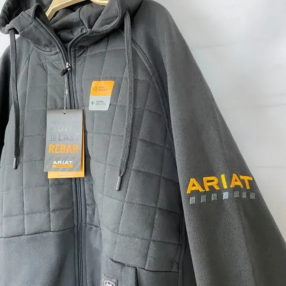 Ariat Rebar Regulatory Full Zip Hooded Insulated Jacket Men XXL Black NWT - Picture 2 of 16